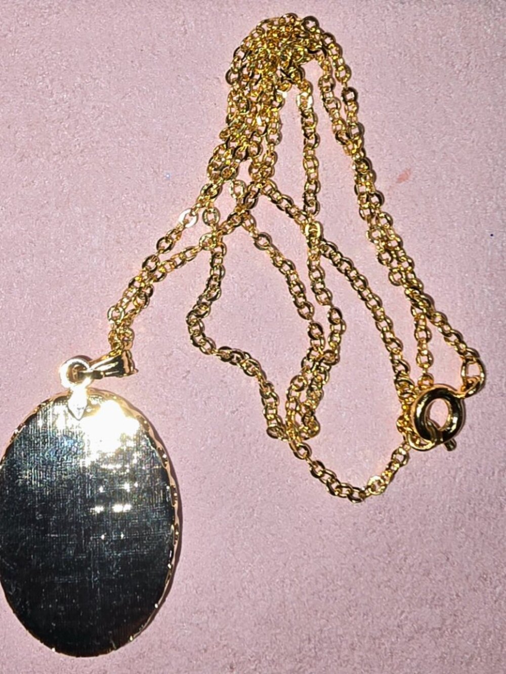 Vintage Gold Tone Iridescent Faux Opal Cabochon Pendant Necklace Clip-On Earring - Picture 9 of 9